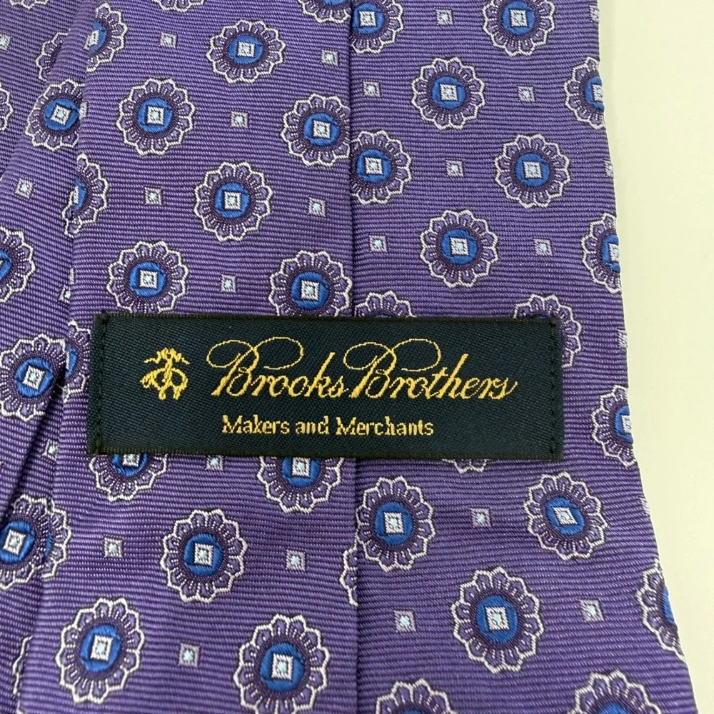 Brooks‎ Brothers Necktie Men Purple Blue Medallion Silk Classic Formal 3.25 Inch